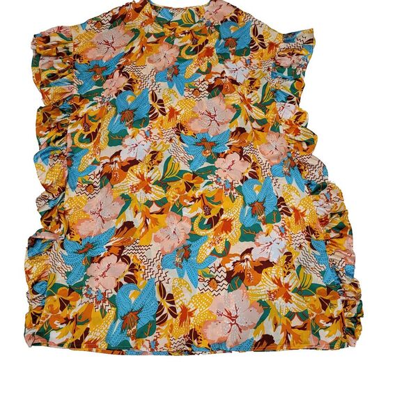 NEW Easel Small - Large Multi-Color Kaftan Style Maxi Dress Ruffle Sides Pockets - Picture 3 of 16